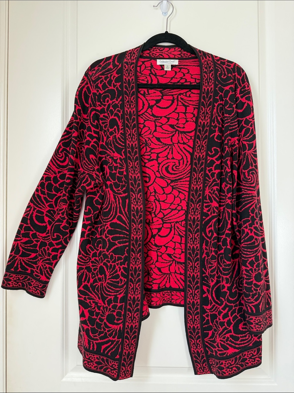 Coldwater Creek Black and Red Open-Front Cotton Cardigan size XL